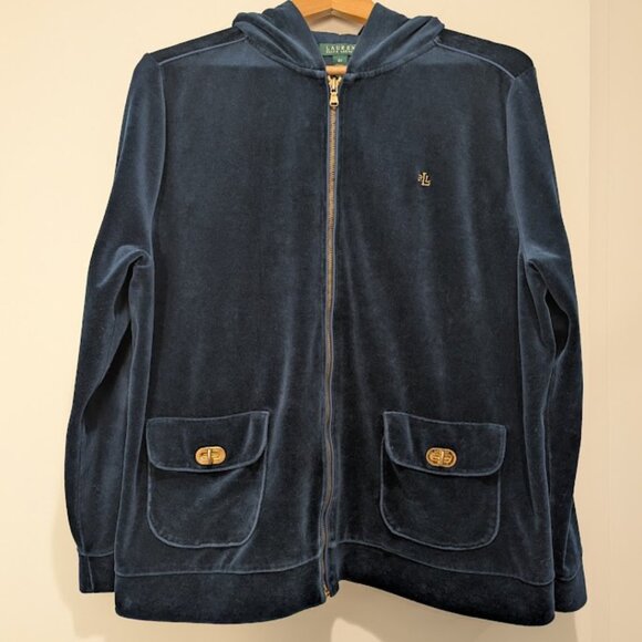 Lauren Ralph Lauren Navy Velvet Luxury Hoodie - Picture 6 of 11